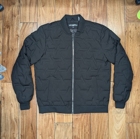 Karl Lagerfeld Black Bomber Jacket with Stand-Up Collar